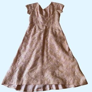 Vintage‎ Pink Dress with Gold Floral Embroidery, Elegant Cocktail Party Sz M Zip